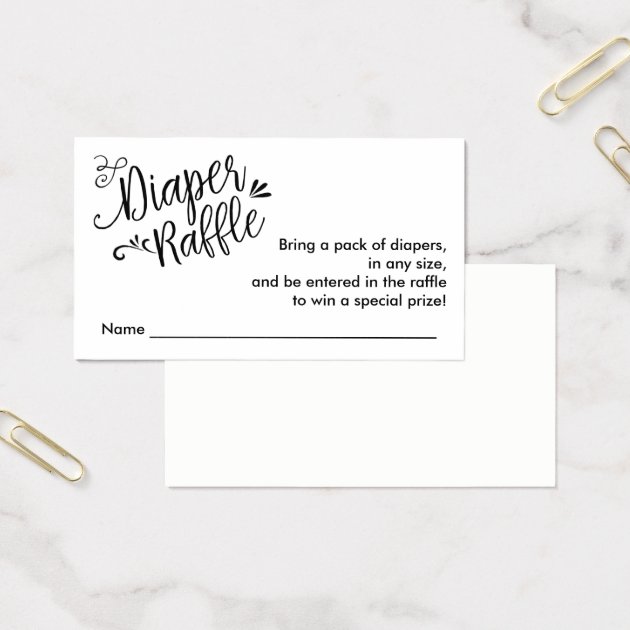 Diaper Raffle Ticket, Black Script | Custom Color Business Card