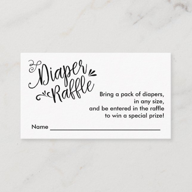 Diaper Raffle Ticket, Black Script | Custom Color Enclosure Card (Front)
