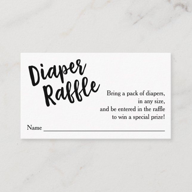Diaper Raffle Ticket, Black Script | Custom Color Enclosure Card (Front)