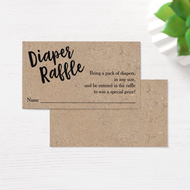 Diaper Raffle Ticket, Black Script Kraft Business Card
