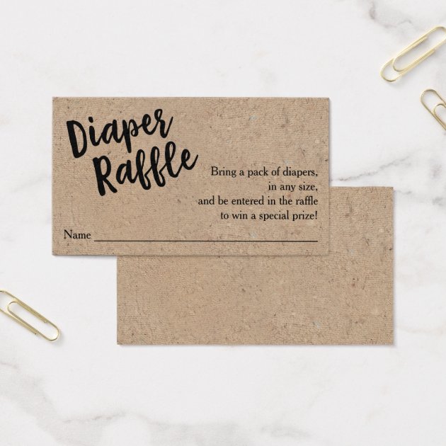 Diaper Raffle Ticket, Black Script Kraft Business Card