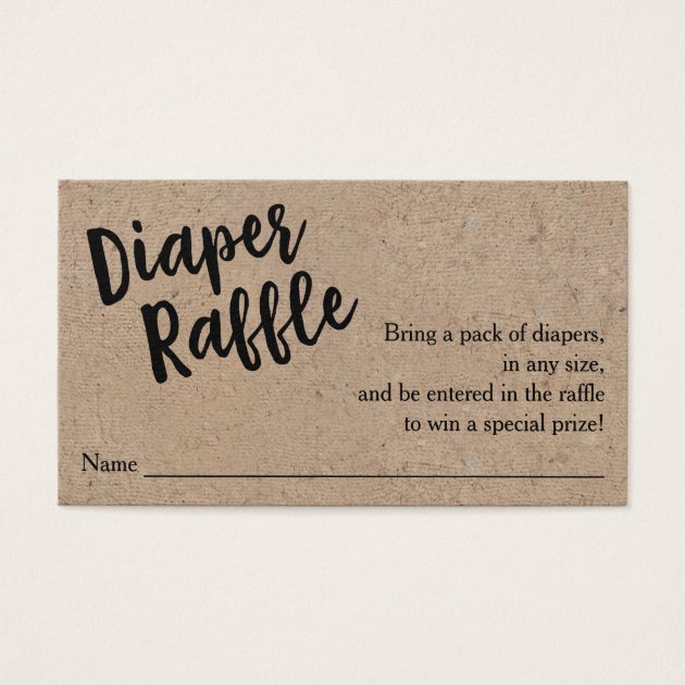 Diaper Raffle Ticket, Black Script Kraft Business Card