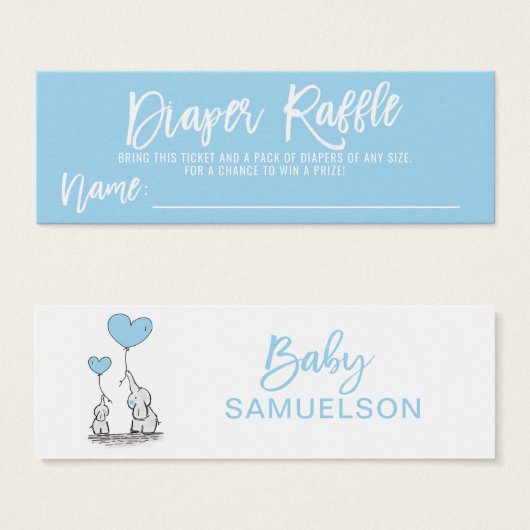 DIAPER RAFFLE Ticket Blue Elephant Baby Shower (Front & Back)