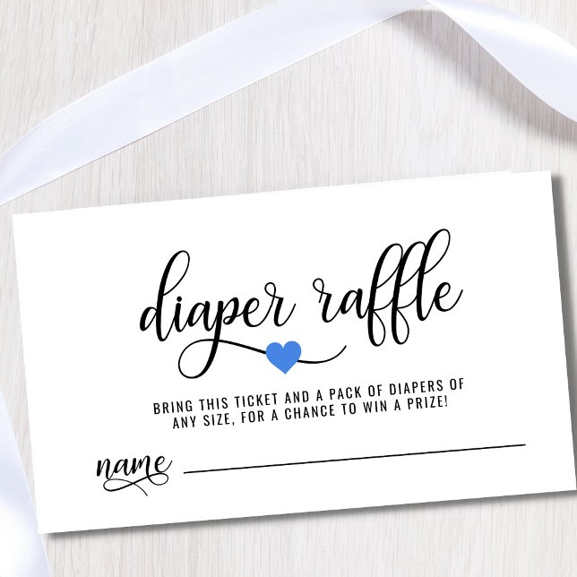 DIAPER RAFFLE Ticket Blue Heart Boy Baby Shower Enclosure Card (Creator Uploaded)