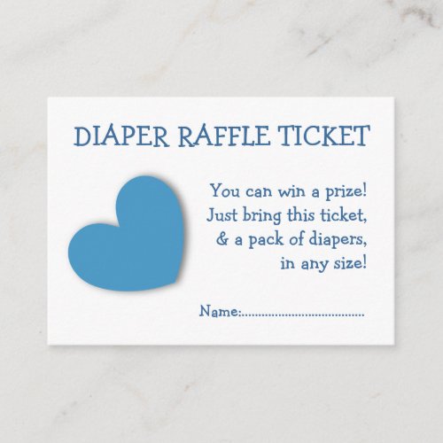 Diaper Raffle Ticket Cute Blue Heart for Baby Boy Enclosure Card