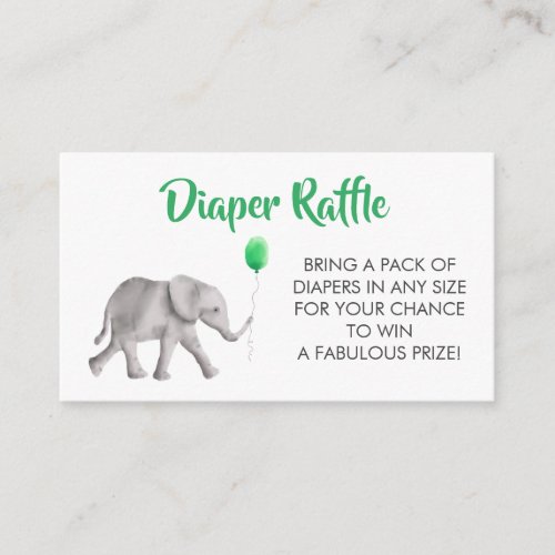 Diaper Raffle Ticket Elephant Baby Shower Green Enclosure Card