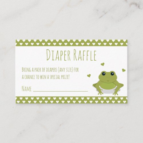Diaper Raffle Ticket Green Frog Hearts Animal Enclosure Card