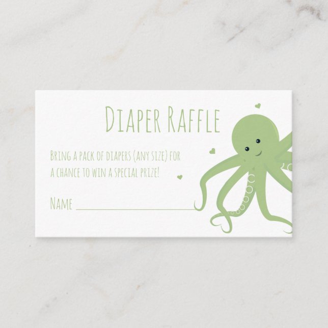 Diaper Raffle Ticket Green Octopus Hearts Animal Enclosure Card (Front)