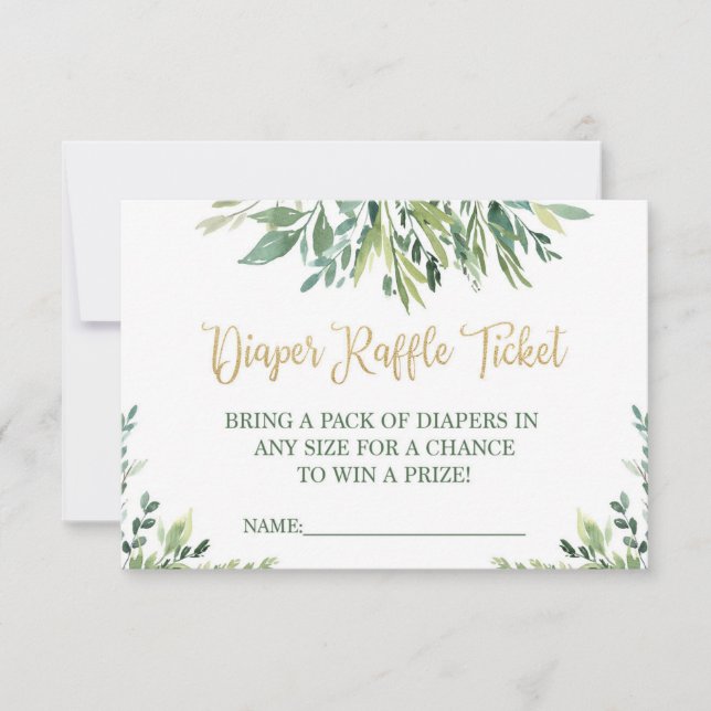 Diaper Raffle Ticket Greenery- Simple Green Leaves Invitation (Front)