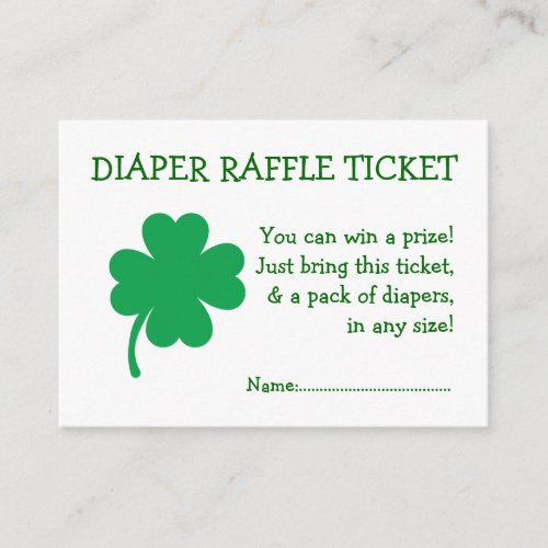Diaper Raffle Ticket Lucky Shamrock Gender Neutral Enclosure Card