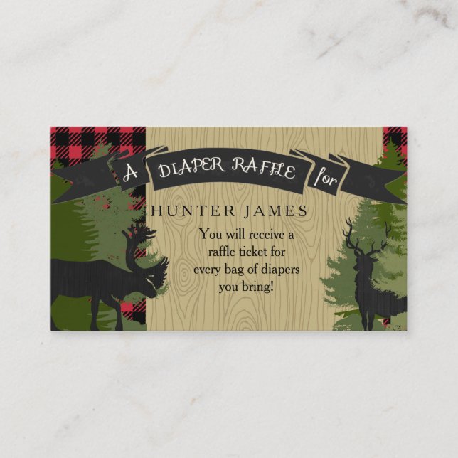 Diaper Raffle Ticket Lumberjack Deer Antlers Boy Enclosure Card (Front)