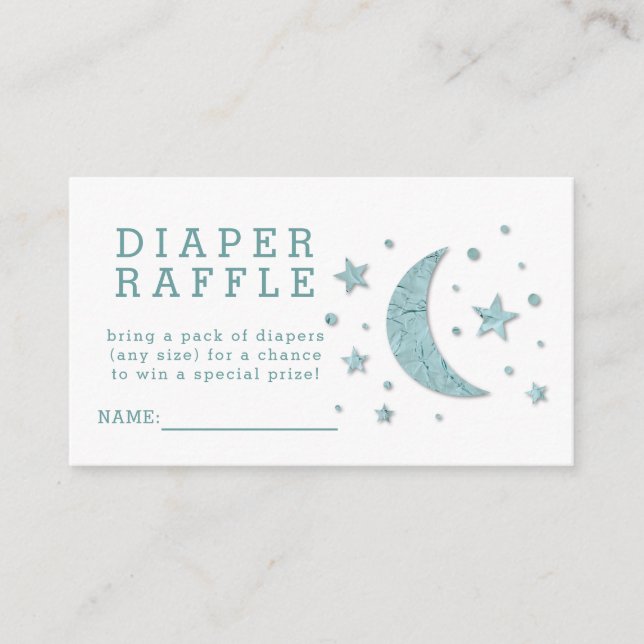 Diaper Raffle Ticket Mint Stars Moon Baby Shower Enclosure Card (Front)