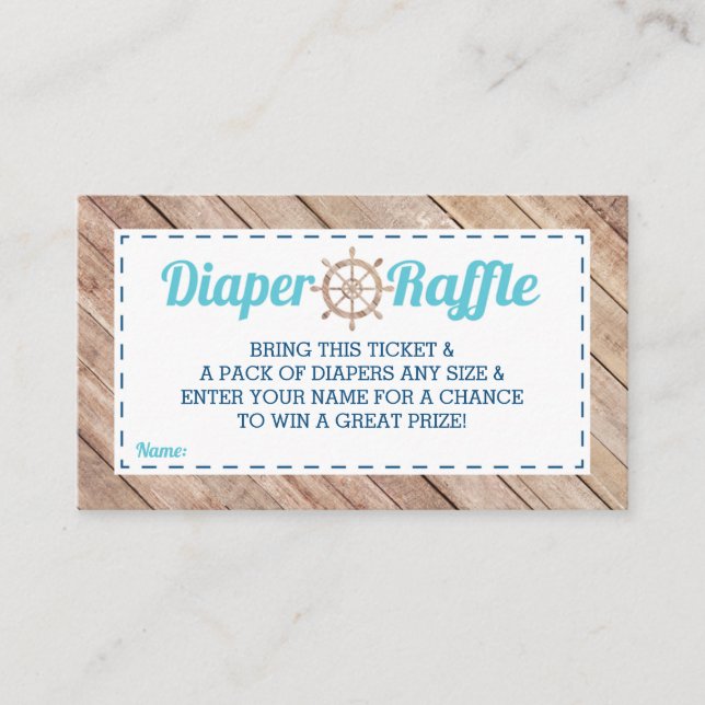 Diaper Raffle Ticket, Nautical, Blue, Aqua Enclosure Card (Front)
