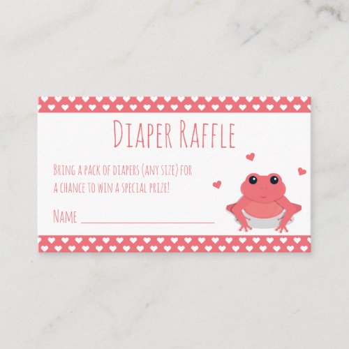 Diaper Raffle Ticket Pink Frog Hearts Animal Enclosure Card