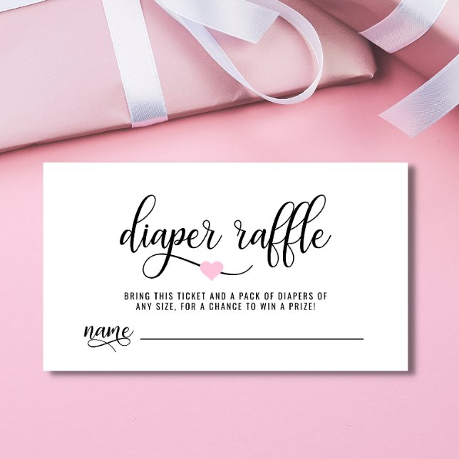 DIAPER RAFFLE Ticket Pink Heart Baby Shower Enclosure Card