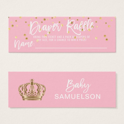 DIAPER RAFFLE Ticket Pink Princess Baby Shower (Front & Back)
