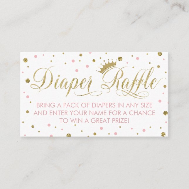 Diaper Raffle Ticket, Princess, Pink Enclosure Card (Front)