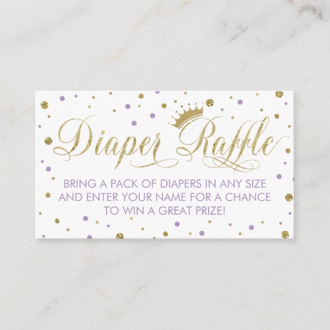 Diaper Raffle Ticket, Princess, Purple Enclosure Card (Front)