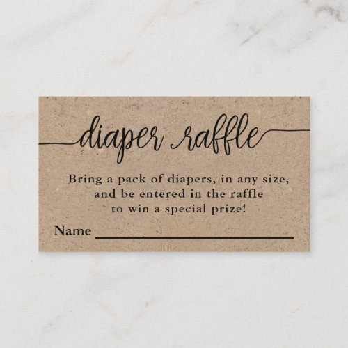 Diaper Raffle Ticket Rustic Kraft Baby Shower Enclosure Card