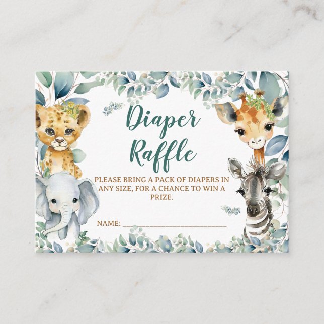 Diaper Raffle Ticket Sage Green Safari Theme  Enclosure Card (Front)