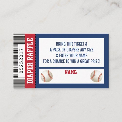 Diaper Raffle Ticket Sports Baseball Baby Shower Enclosure Card