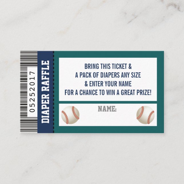Diaper Raffle Ticket, Sports, Baseball Baby Shower Enclosure Card (Front)