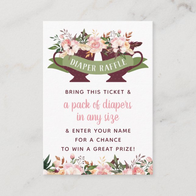Diaper Raffle Ticket, Tea Party Baby Shower Business Card (Front)