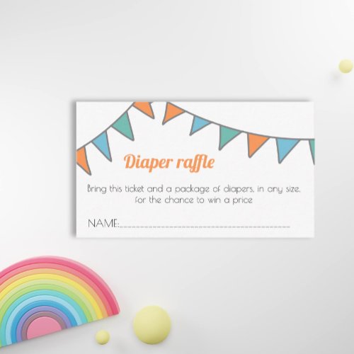 Diaper raffle ticket with a party garland enclosure card
