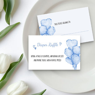 Diaper Raffle Ticket with Blue Heart Balloons Enclosure Card