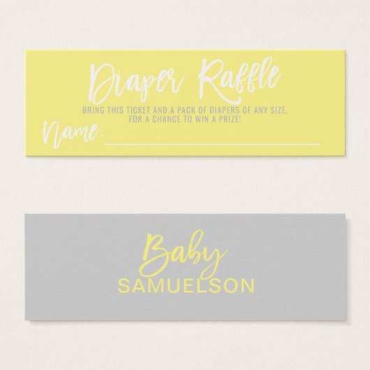 DIAPER RAFFLE Ticket Yellow Grey Baby Shower (Front & Back)