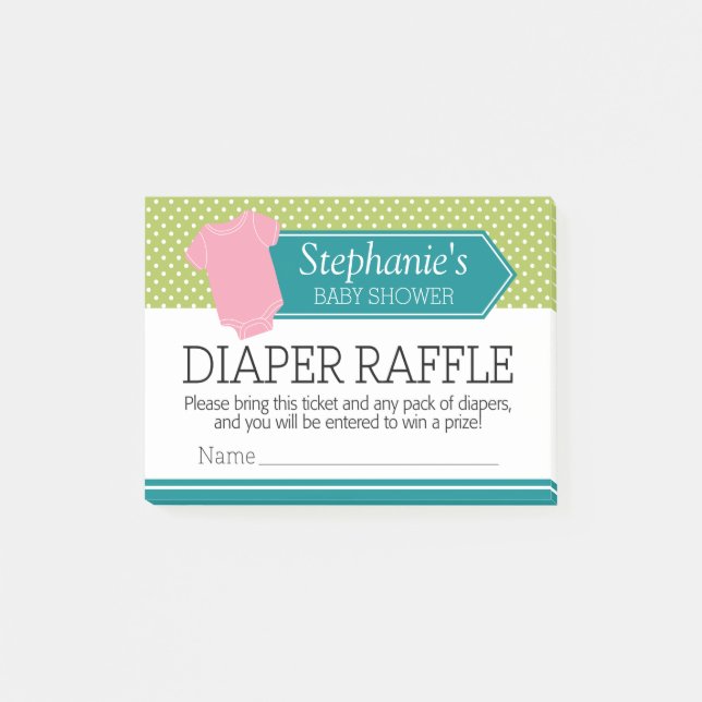 Diaper Raffle Tickets - Baby Shower Game Pink Girl Post-it Notes (Front)