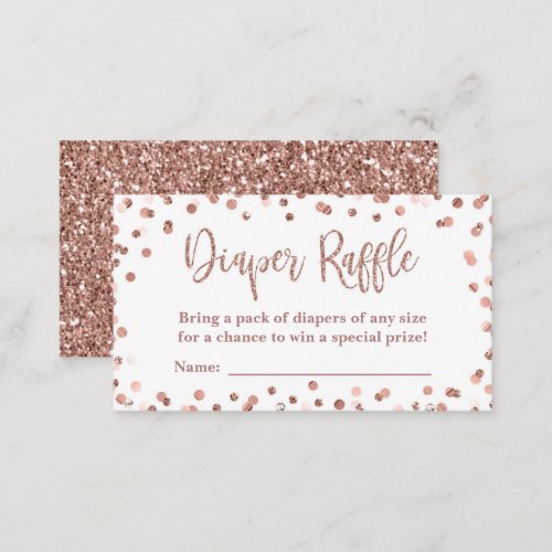 Diaper Raffle Tickets Rose Gold Glitter Confetti Enclosure Card