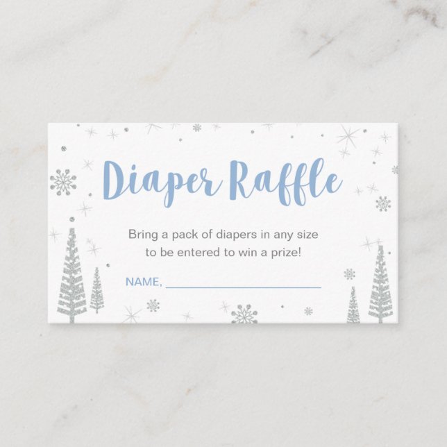 Diaper Raffle Tickets | Winter Baby Shower, Boy Enclosure Card (Front)