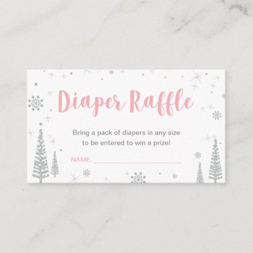 Diaper Raffle Tickets  Winter Baby Shower Pink Enclosure Card