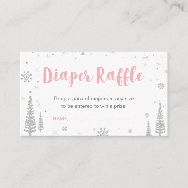 Diaper Raffle Tickets | Winter Baby Shower, Pink Enclosure Card (Front)