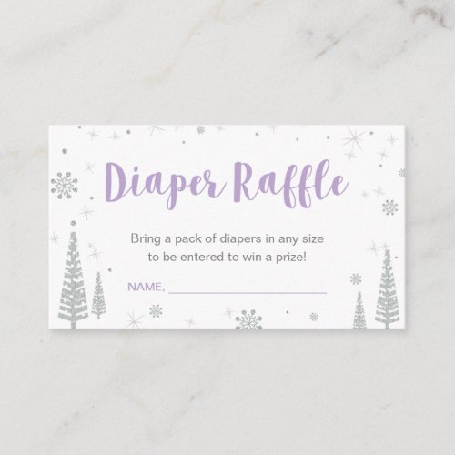 Diaper Raffle Tickets  Winter Baby Shower Purple Enclosure Card