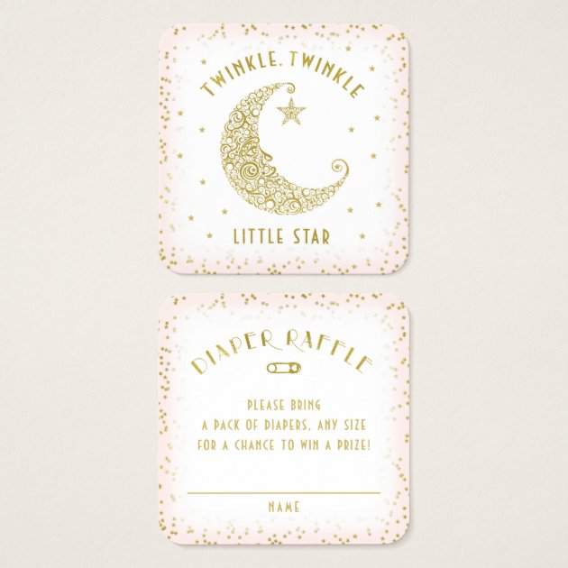 Diaper Raffle Twinkle Little Star Baby Shower Pink Square Business Card