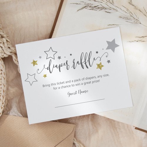 Diaper Raffle Twinkle Little Star Gold Gray Shower Enclosure Card