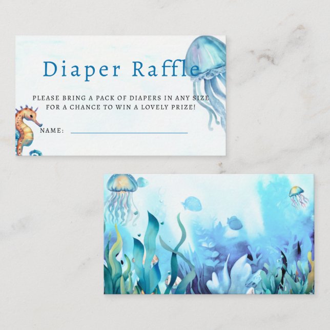 Diaper Raffle Under Sea Horse Blue Boy Baby Shower Enclosure Card (Front/Back)