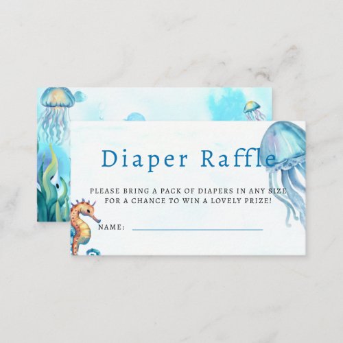Diaper Raffle Under Sea Horse Blue Boy Baby Shower Enclosure Card