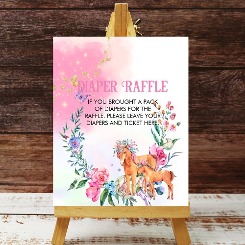 Diaper Raffle Unicorns And Butterflies Pink Pastel Poster