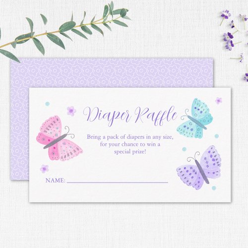 Diaper Raffle Watercolor Butterfly Baby Shower Enclosure Card