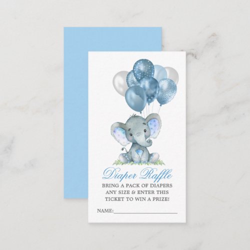 Diaper Raffle Watercolor Elephant Blue Balloons Enclosure Card