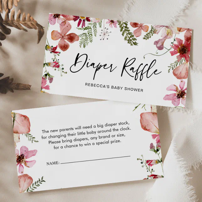 Diaper Raffle Watercolor Floral Enclosure Card | Zazzle