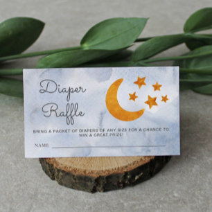 Diaper Raffle Watercolor Moon & Stars Dusty Blue Enclosure Card