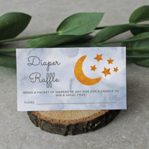 Diaper Raffle Watercolor Moon  Stars Dusty Blue  Enclosure Card