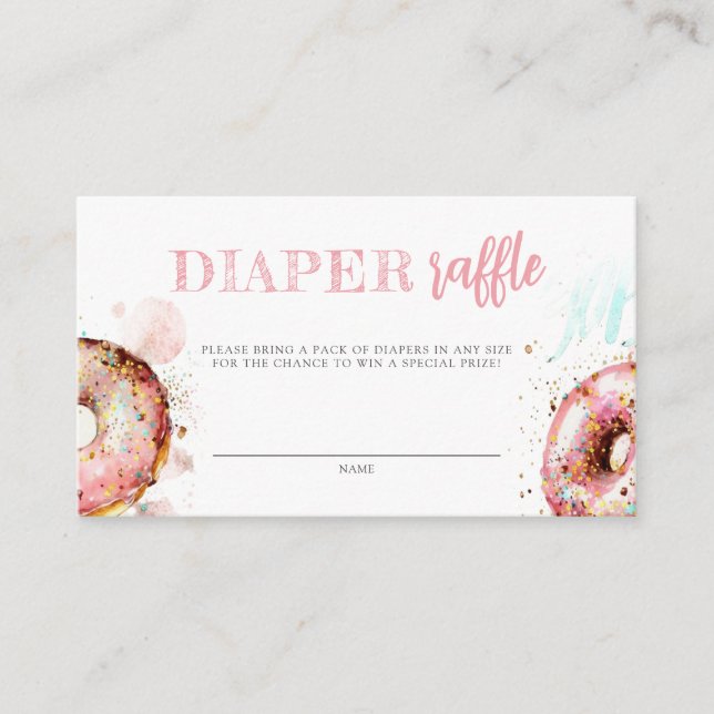 Diaper Raffle Watercolor Pink Donut Baby Shower Enclosure Card (Front)