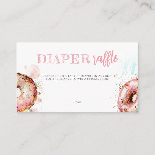Diaper Raffle Watercolor Pink Donut Baby Shower Enclosure Card