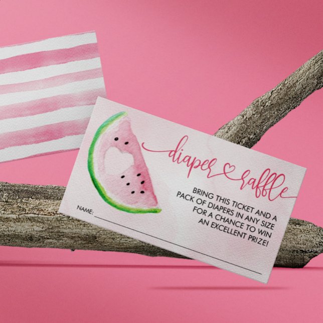Diaper Raffle Watercolor Watermelon Baby Shower Enclosure Card (This baby shower diaper raffle design is inspired by the deliciousness of watermelon.)