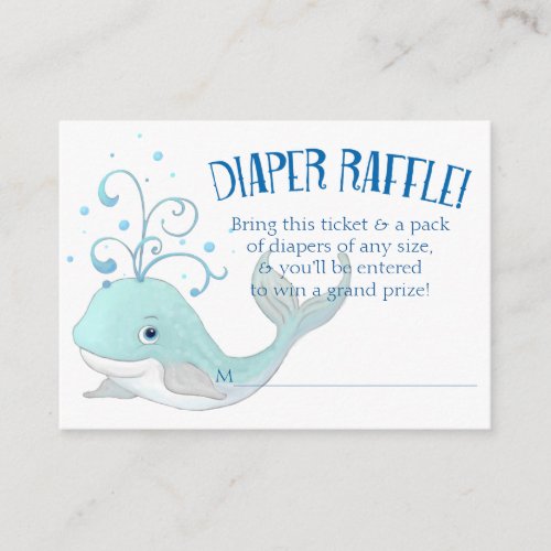 Diaper Raffle Whale Baby Shower Little Boy Blue Enclosure Card